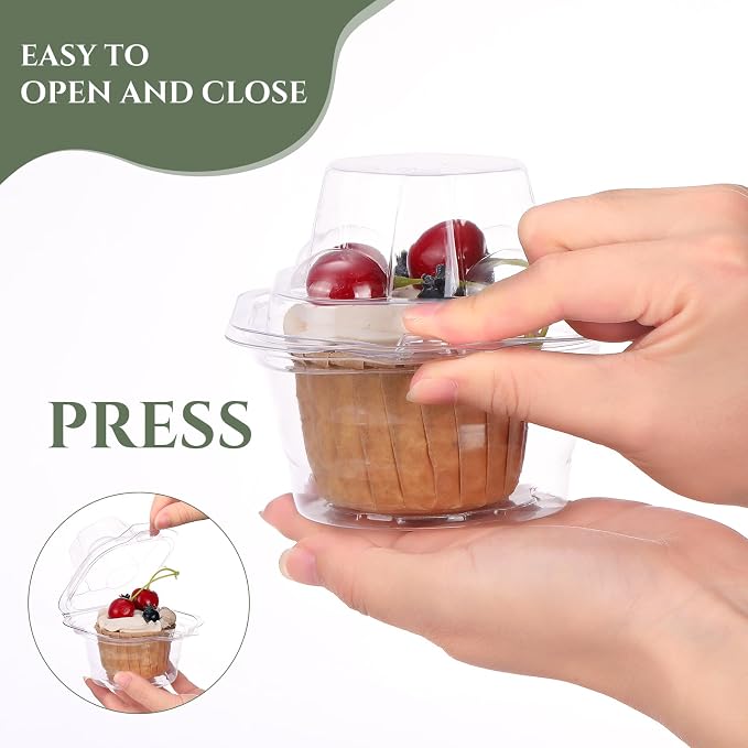 Maxdot 150 Pcs Clear Individual and 2 Count Cupcake Containers Plastic Cupcake Boxes with Connected Airtight Dome Lid, Stackable Muffin Holders for Mothers Day, Parties