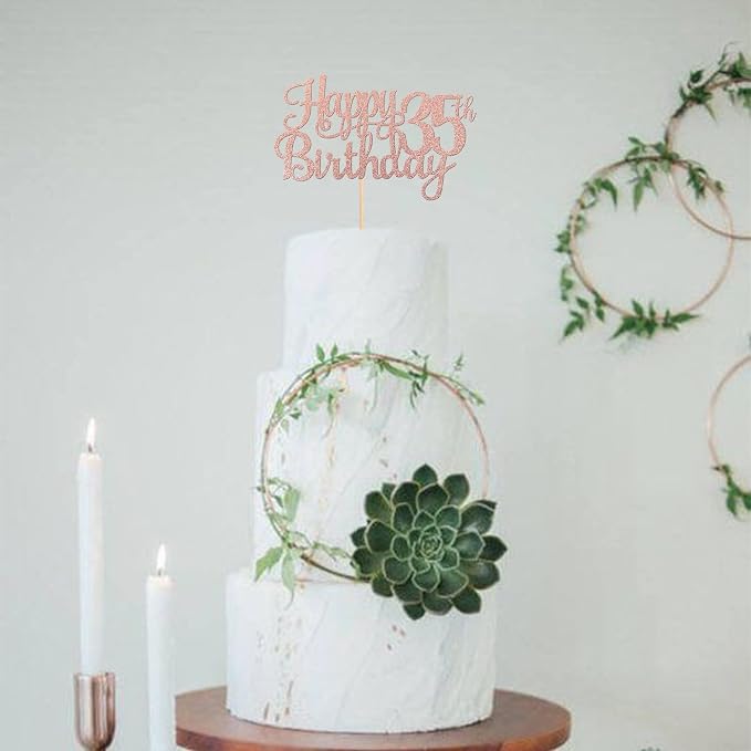 1 PCS Happy 35th Birthday Cake Topper Glitter Cheers to 35 Years Birthday Cake Pick 35 Fabulous Cake Decoration for Happy 35th Birthday Theme Party Decorations Supplies Rose Gold