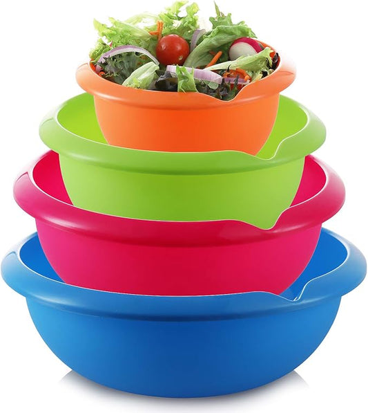 DilaBee Set of 4 - Colorful Mixing Bowls - Plastic Mixing Bowl Set for Prep – Stackable Mixing Bowls for Kitchen – Microwave & Dishwasher Safe – BPA Free – for Cooking Serving Salads, Snack,