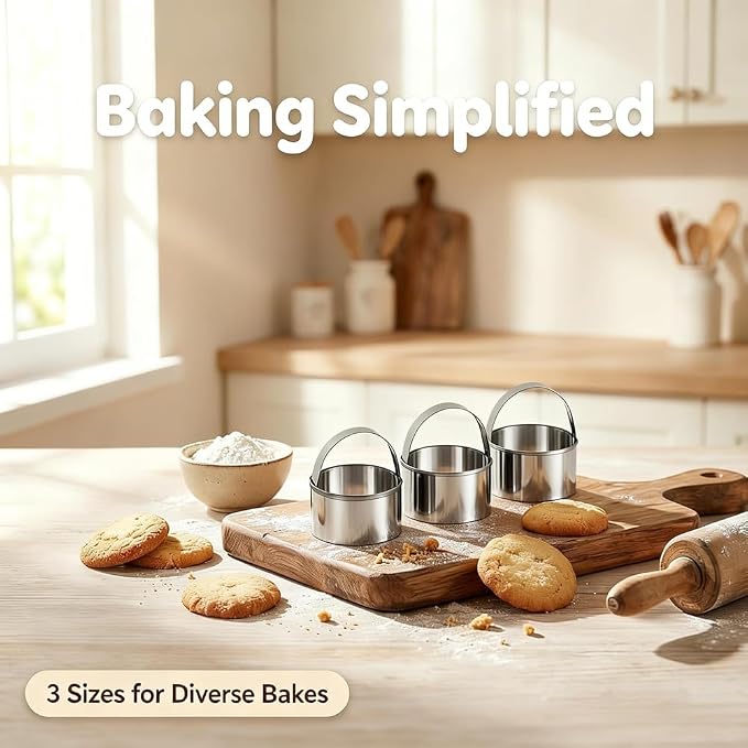 Stainless Steel Round Cookie Cutters with Handle, Set of 3 (Size: 2.25", 2.75", 3")