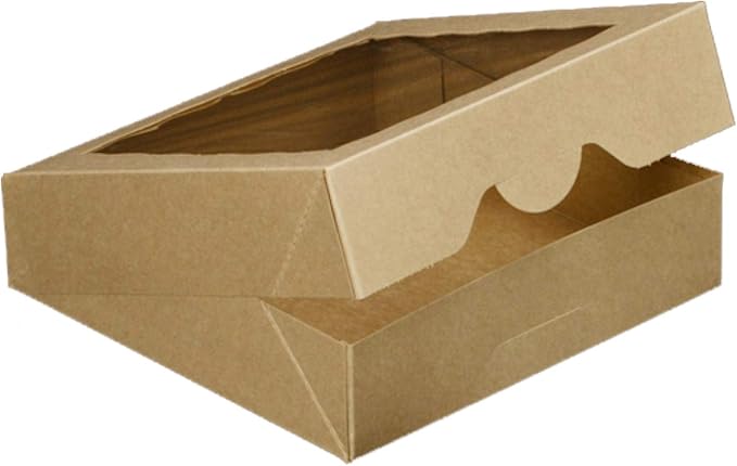 ONE MORE 10inch Natural Kraft Bakery Pie Boxes With PVC Windows,Large Cookie box 10x10x2.5inch 12 of Pack (Brown,12)
