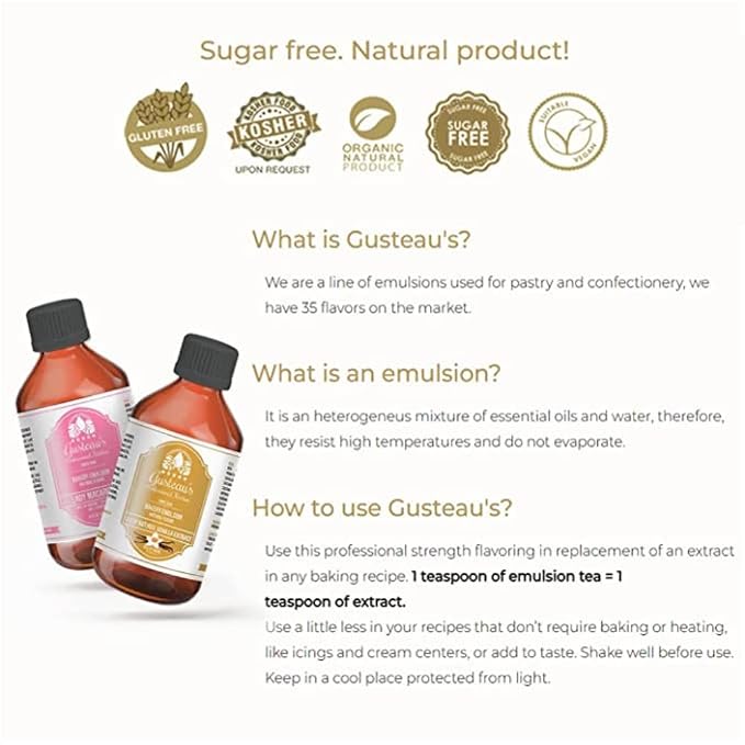 Gusteau's - Honey Nut Flavor Bakery Emulsion, 4 fl oz (100ml) Alcohol Free, Sugar Free, Kosher (Honey Nut)