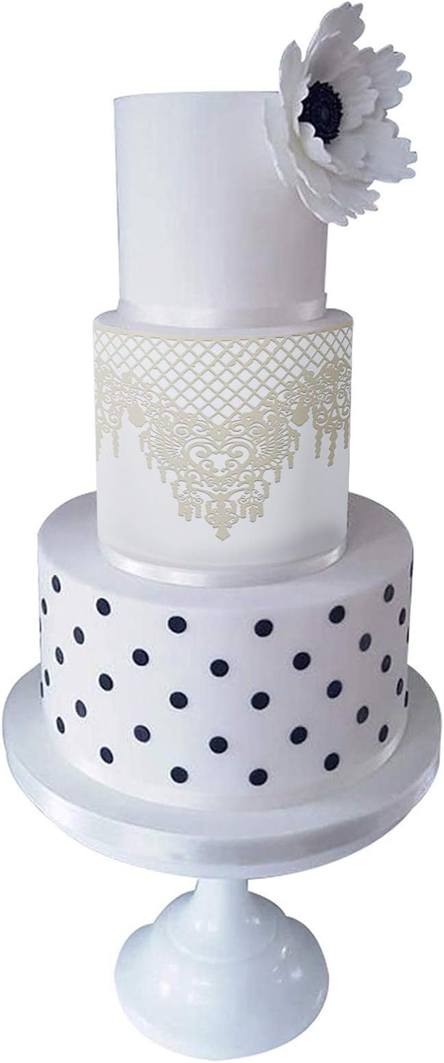 FUNSHOWCASE Large Pre-Made Ready to Use Edible Cake Lace Lattice Diamond Scallop 12-inch 10-Piece Set Ivory White