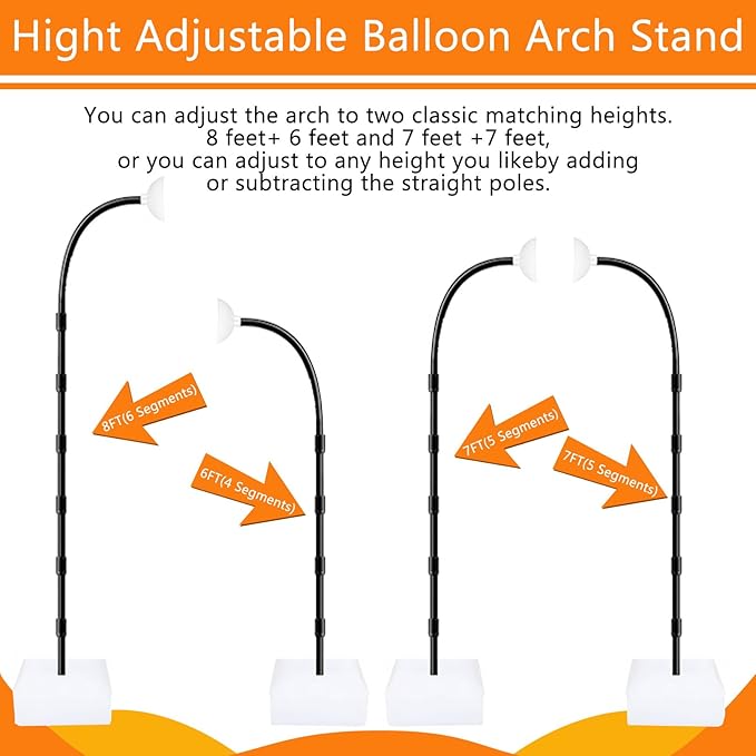 Balloon Arch Kit - Adjustable 8.2FT & 6FT Balloon Arch Stand with Base, Reusable Half Arch Balloon Stand Floor Frame for Birthday Wedding Baby Shower Holiday Graduation Events Decorations (Black)