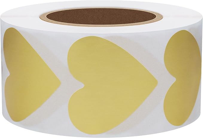 Hybsk 500pcs Gold Heart Shaped Stickers 30mm Love Labels for Crafting Scrapbooking Envelope Seals Decoration(Gold)