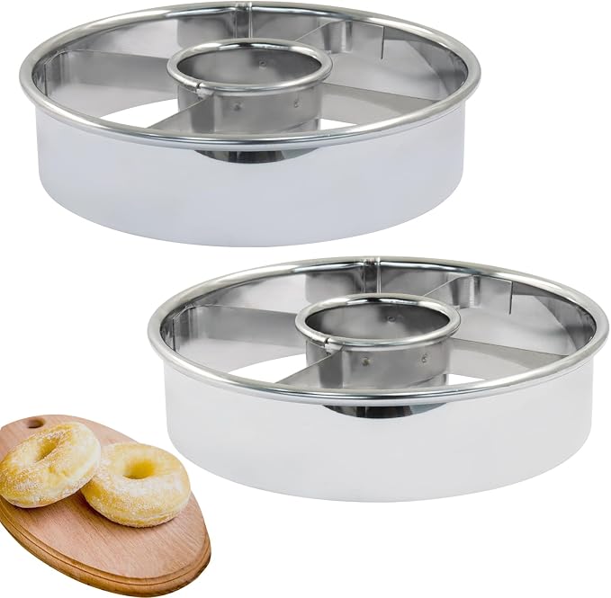 3.86 Inch Donut Cutter, Stainless Steel Doughnut Cutter Professional Baking Mold Tool for Perfect Donuts Bagels Cookies Biscuits, 2 Pack