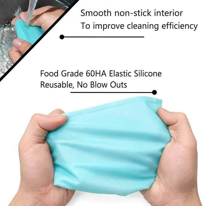 15-Piece Piping Bags and Tips Set, Cake Decorating Kit with 6 Stainless Steel Icing Tips, 2 Reusable Blue EVA Pastry Bags, 2 Couplers, 2 Silicone Ties and 3 Cake Scrapers for Baking