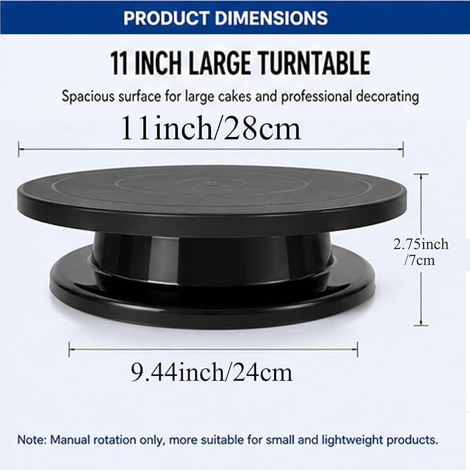 11inch Cake decoration turntable Anti-slip rotating device Pottery wheel Cake rotating stand for decoration display and baking (black) 1PCS