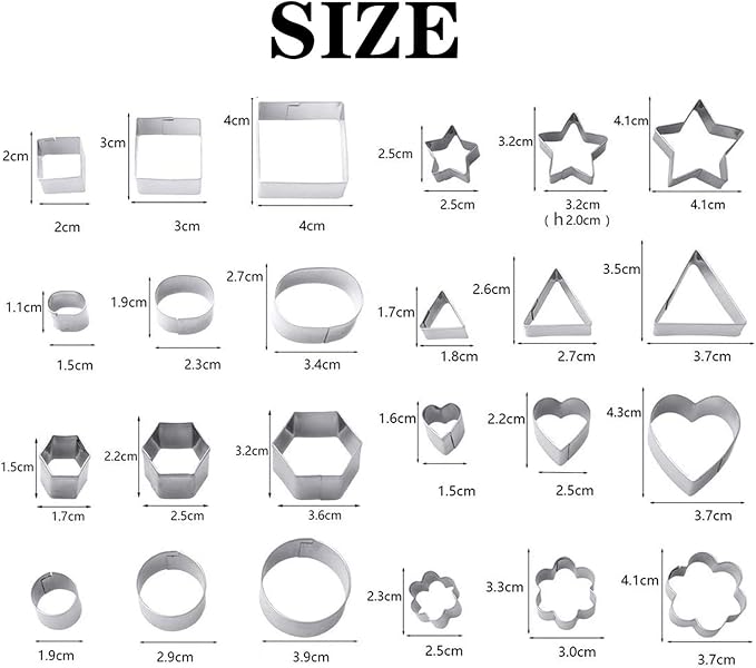 24 Pcs Geometric Shapes Cutters Set, DIY Stainless Steel Metal Cookie Cutters, Star Flower Hexagon Round Heart Square Triangle Oval Stainless Steel Cutter for Baking Small Cookie Cutters