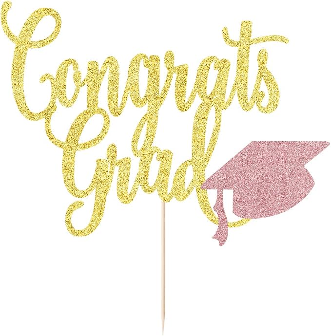 Congrats Grad Cake Topper,2026 Graduation Cake Topper, Congrats Grad Decorations,2026 High School/College/Senior Graduation Party Decorations Supplies. (Congrats Grad Gold rose gold)