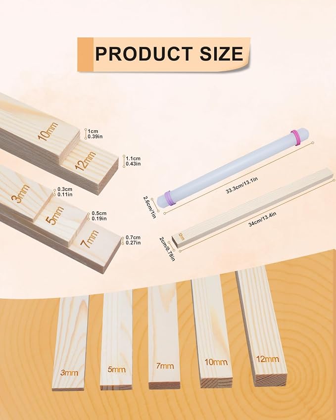 eZAKKA Pottery Teaching Rolling Mud Stick Guide, 12.9inch Pottery Tools with Clay Slab Roller & Clay Guides Sticks, 10+1Pcs