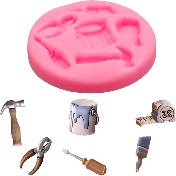 Hand Tools Silicone Mold 4 Pcs, Construction Tools Fondant Molds Gears Screw Nut Candy Molds for Chocolate Cake Decoration Cupcake Topper Cake Polymer Clay Crafts Epoxy Resin