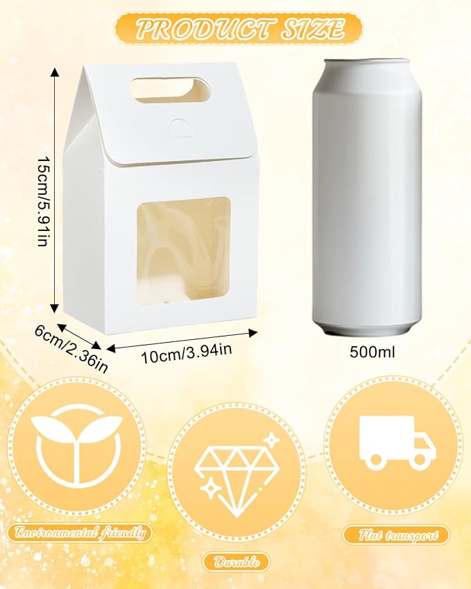 Liobelon 24 Pieces Mini Kraft Paper Gift Bags with Clear Window, 5.9 x 3.9 x 2.3inch Goodie Treat Box for Bakery Cookies, Wedding Favors, Small Business (white)