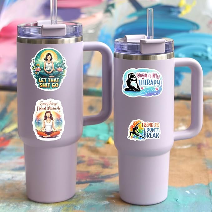 10pcs Yoga Stickers Gifts for Yoga Lovers Women Wellness Multiple Different Design, Waterproof UV-Resistant for Water Bottle, Laptop, Window, Car