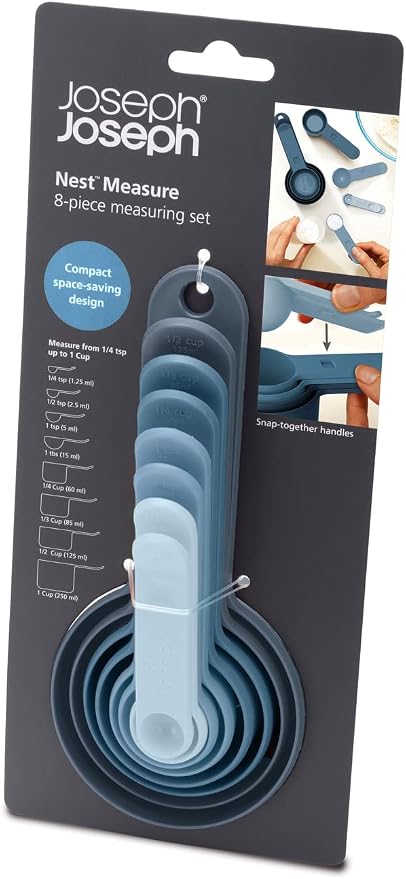 Joseph Joseph 981000 Twist Whisk 2-In-1 Collapsible Balloon and Flat Whisk Silicone Coated Steel Wire, Sky & 98999 Nest Measure Measuring Cup Set, Sky Blue