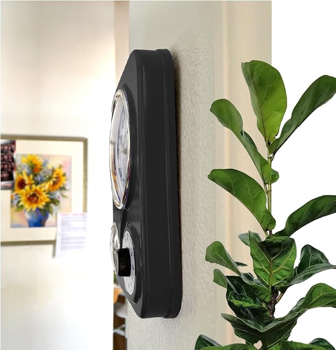 Lily's Home - 9 Inch x 12.5 Inch - Retro Kitchen Wall Clock, Vintage Wall Clock with a Thermometer and 60-Minute Timer, Ideal for Any Kitchen, Office, or Diner (Black)