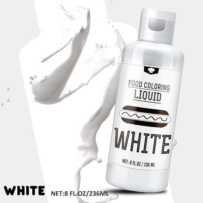 Food Coloring - 240ml Liquid Vivid Food Coloring for Baking, Cake Decorating, Icing, Cookie, Fondant and Macaron - Tasteless Concentrated Food Color Dye for DIY Soap Making and Crafts (White)