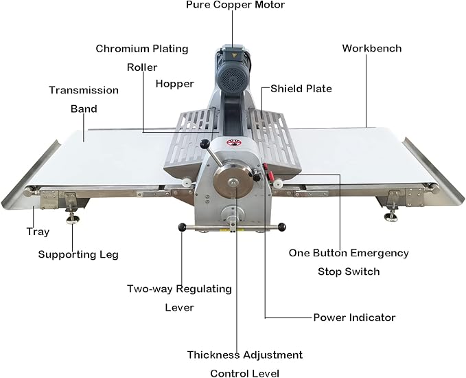 INTSUPERMAI Dough Sheeter Reversible Commercial Pizza Dough Roller Countertop Sheeter Machine 65.0"×15.7" Belt Fondant Sheeter Pasta Machine Press Pastry Baker 110V