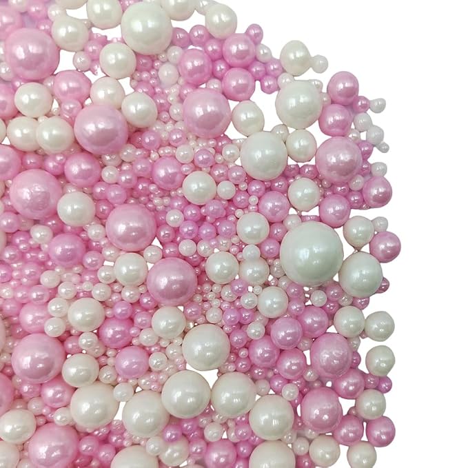 Edible White Pink Sugar Pearls Candy Sprinkles 120G/ 4.23Ounce Baking Cake Sprinkles Cupcake and Cake Topper Cookie Decorations Wedding Party Valentines Halloween Christmas Supplies