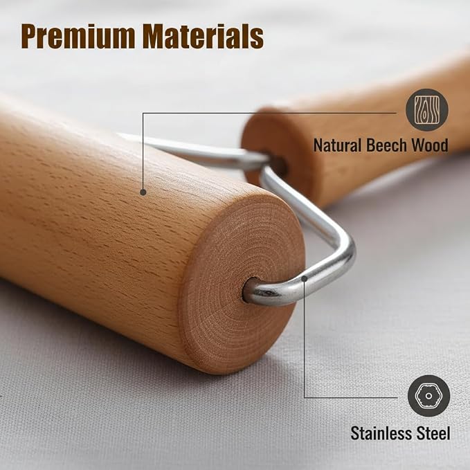 Small Rolling Pin, Pizza Dough Roller, Non Stick Wood Pastry Roller, Kitchen Wooden Rolling Pins for Baking Cooking Cookie Bread Tortilla Dumpling Fondant Clay (Style 2)