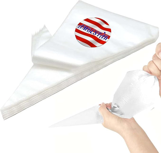 Piping Bags Disposable 16 Inch - AMBESTAR 100 Pack Tipless Pastry Bags, Extra Thick Pastry Icing Piping Bags for Cake & Cookie, Non-Slip Anti-Burst Cake Frosting Decorating Bags
