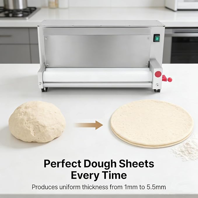 Electric Dough Sheeter Machine Pasta Maker Machine for Icing Pizza Dough Roller Sheeter Automatic Commercial Pizza Press Stainless Steel for Bread Marzipan and Puff Pastry (450W)
