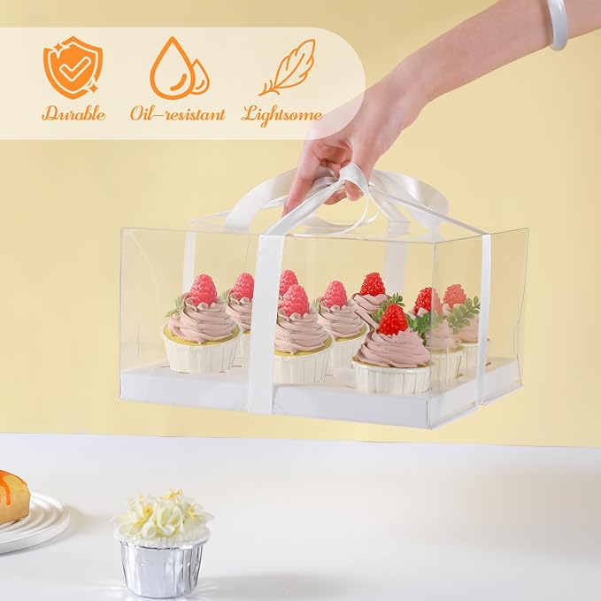9 Counts x 8 Sets Cupcake Containers 9 Count Cupcake Boxes with 5.5inches height Assembly Plastic Cupcake Holders Disposable Cupcake Carriers for Birthday Party Pastry Bakery Supplies(9count/8pcs)
