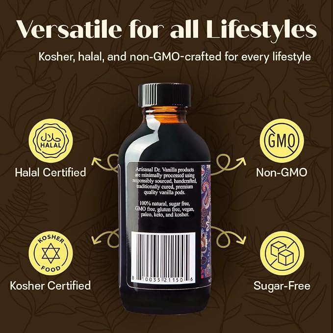 Organic Vanilla Extract, 4 fl oz - Madagascar Bourbon vanilla, 100% natural, sugar‑free, GMO‑free, gluten‑free, vegan, paleo, keto, and kosher