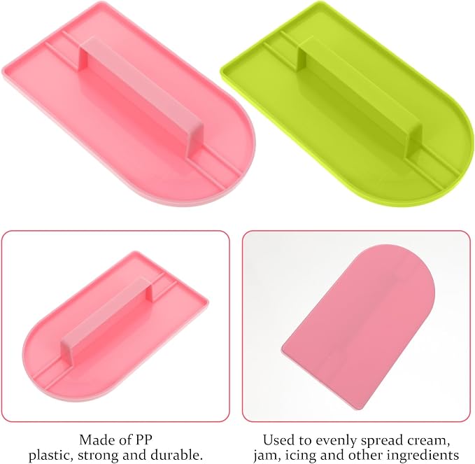 2 PCSCake Decoration Icing Smoother, Fondant Smoothing Tool, Plastic Fondant Icing Smoother Polisher, Icings Scraper Paddle Tool for Cake Decoration Tools (Pink, Green)