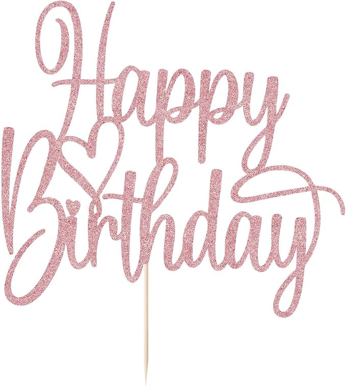 Handmade Glitter Happy Birthday Cake Topper- Happy Birthday Cake Decor,Fabulous Cake Decoration，Anniversary/Birthday Party Decoration Supplies (Rose gold)