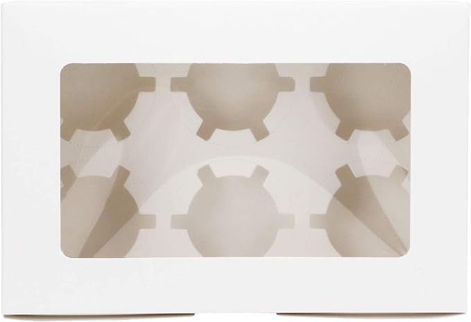 EUSOAR Cupcake Boxes 6 Count, 50pcs 9.4"x 6.2"x 3.0" Kraft Muffin Cupcake Box Carrier with Insert and Display Window, Take Out togo Cupcake Muffin Containers Favor Boxes Individual