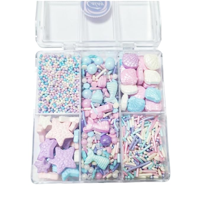 Edible Mermaid Sprinkles for Cake Decorating, Edible Decorating Ocean for Cake Cupcake Topper Cookie Baking Decorations Starfish Shell Pearl Jimmies Mermaid Candy Mix Party Birthday 80g/2.82oz