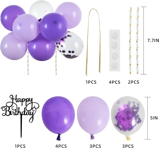 BEISHIDA Happy Birthday Cupcake Toppers - Purple Mini Balloon Cloud Birthday Cake Decorations for Wedding Anniversary Baby Shower Decorations