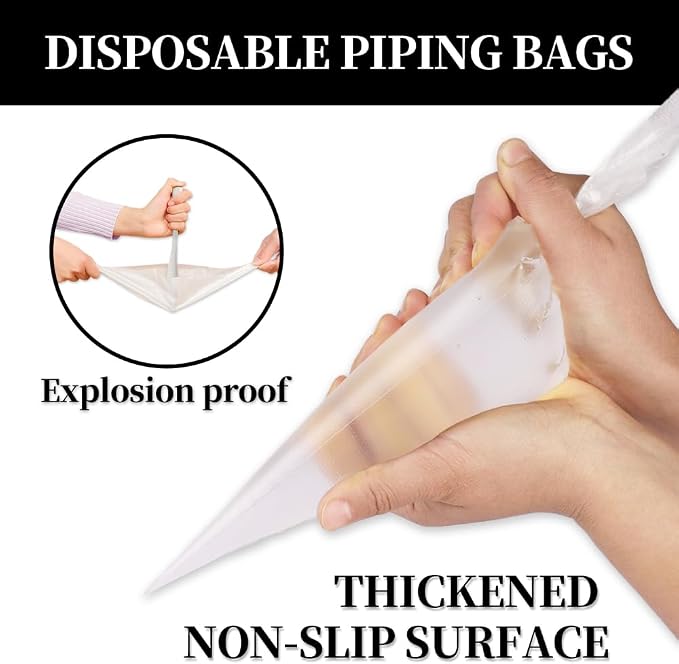 18 Inch Large Piping Bags and Tips Set,100PCS Extra large piping bags Disposable with 5 Piping Tips(Round Tip/Open Tip/Closed Star Tip/Drop Flower Tip/French Star Tip for Cupcakes,Cookie,Cake decor