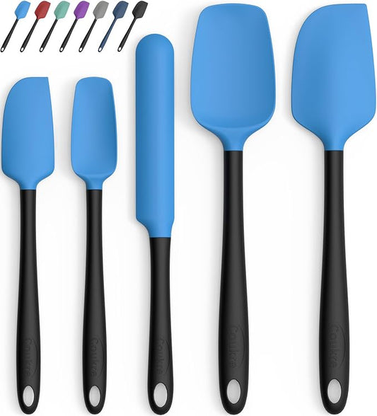 Coukre Silicone Spatula Set of 5,High Temperature Resistant, Food Grade Silicone, Dishwasher Safe, for Baking, Cooking (Blue Black)