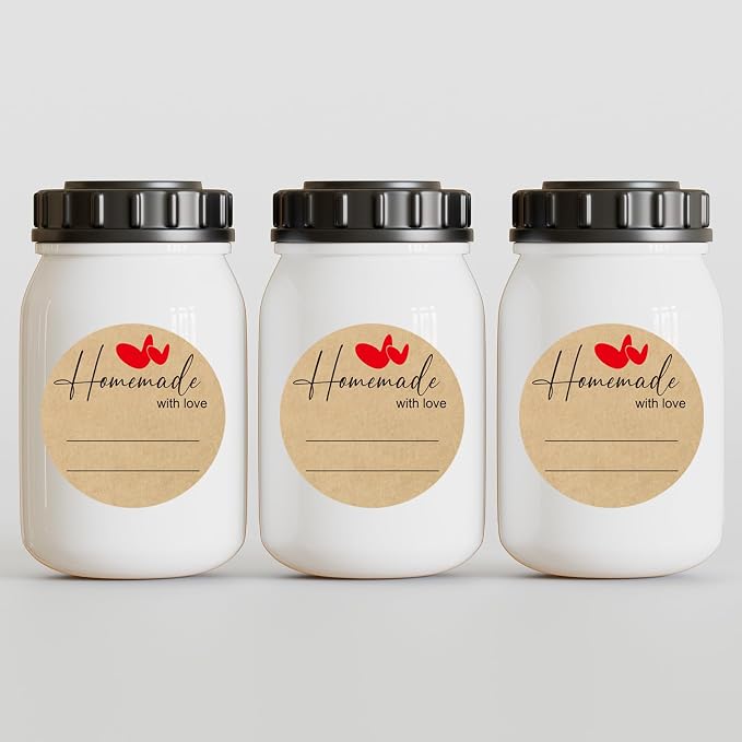 300pcs 2" Homemade with Love Kraft Stickers, Eco-Friendly Canning Labels for Mason Jar with Lines for Writing, Gift Tags for Handmade DIY Gifts, Foods, Treats, Crafts, Beauty, Gift Decoration