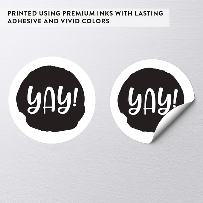 Andaz Press Round Small Business Sticker Labels, 120-Pack, Watercolor Black Yay!, Packaging Stickers, Product Labels for Small Business Thank You Stickers, Company Stickers