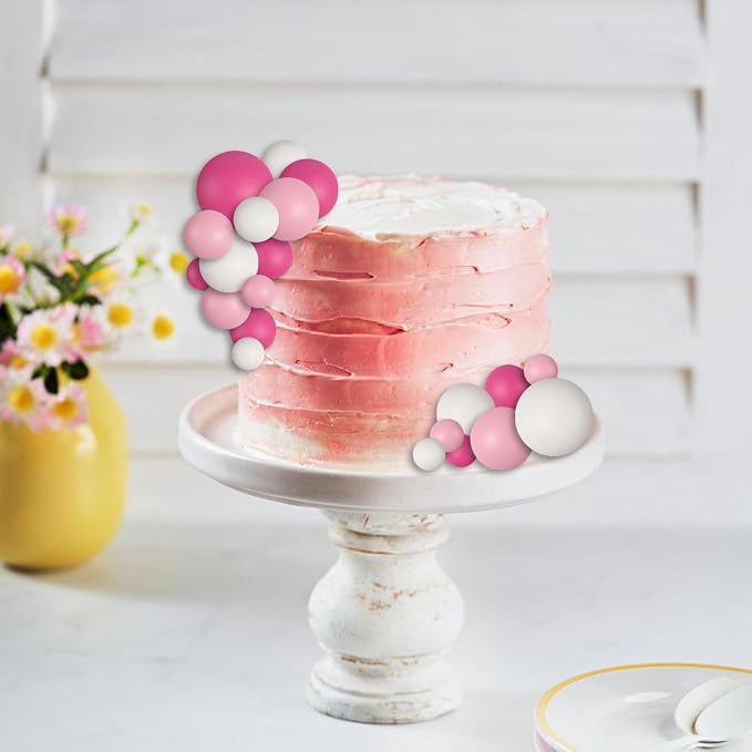 30 PCS Balls Cake Topper DIY Cake Insert Toppers Ball Cake Picks Cupcake Topper for Birthday Party Baby Shower Wedding Cake Decoration(Pink White Hot Pink)
