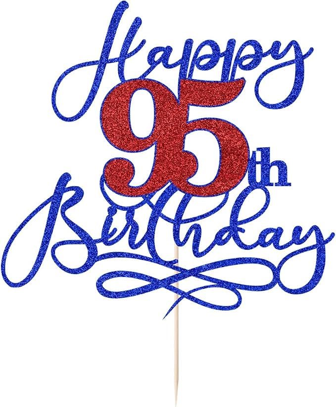 Happy 95th Birthday Cake Topper,Black font Golden Numbers 95th Birthday Cake Decoration，Hello 95, Cheers to 95 Years/95th Anniversary,95& Fabulous Party Decoration
