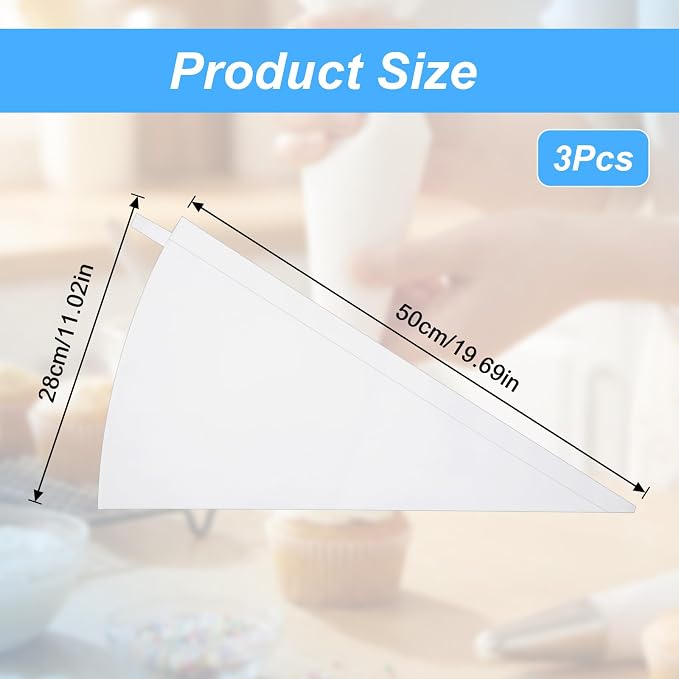 3-Pack Piping Bag Reusable,Big Piping Bags,Mangas Pasteleras Reusables 20-Inch, White Cloth Cake Decorating Bag,with Hanging Loop for Cake Decorating, Leak-Resistant & Dishwasher Safe