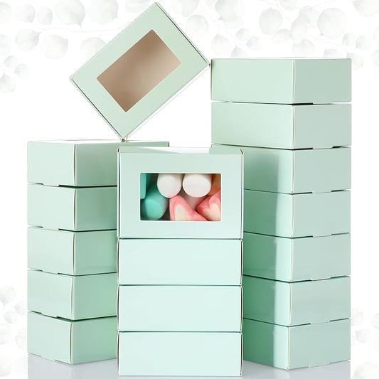 Zonon 30 Pcs Soap Boxes for Homemade Packaging, Mini Kraft Boxes with Window for Bakery Candy Soap Making Gift Packaging, 3.7x2.6x1.4 Inch (Light Green)