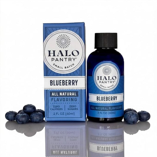 Natural BLUEBERRY Flavoring Extract by HALO PANTRY (2oz bottle) | Water-Soluble, Dye-Free/Colorless, Gluten-Free, Dairy Free, Zero Sugars, NO Sweeteners, NO Calories | Perfect for customizing ANY baking, candy, dessert or drink recipes