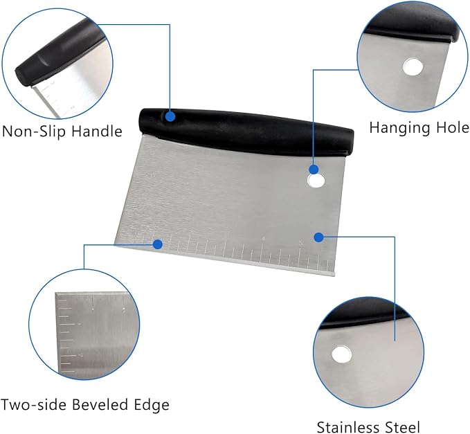 YBTMG Multipurpose Stainless Steel Grill Scraper for Outdoor Grill, Flat Top BBQ Scraper for Blackstone Griddle, Dough Scraper Cutter with Hanging Hole and Scale Mark