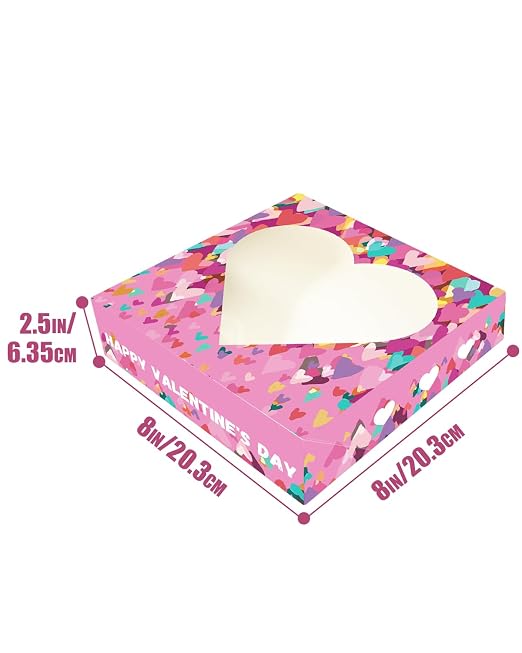 qiqee Auto-pop Up Valentine 12pcs Pie Boxes 10x10x2.5 inches Easy Assemble Macaroon Cookie Bakery Boxes with Window for Valentine's Day