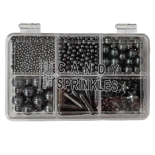 Homankit Black Pearl Sprinkles for Cake Decorating, Edible Black Star Sugar Sprinkles for Cake Decorations Baking Cupcake Toppers Ice Cream Toppings and Cookie Decorating Wedding Party Christmas Supplies
