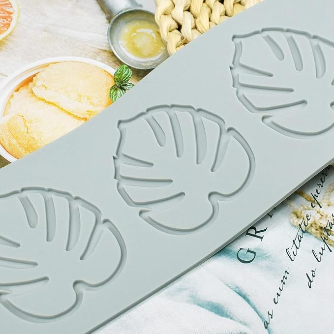 Fondant Silicone Moulds Tropical Leaves Silicone Imprint Mat Gum Paste Press Mold for Cake Chocolate Cupcake Decorating Cake Toppers Candy Cookies Resin Sugarcraft (A_9.44x3.08x0.12inch)