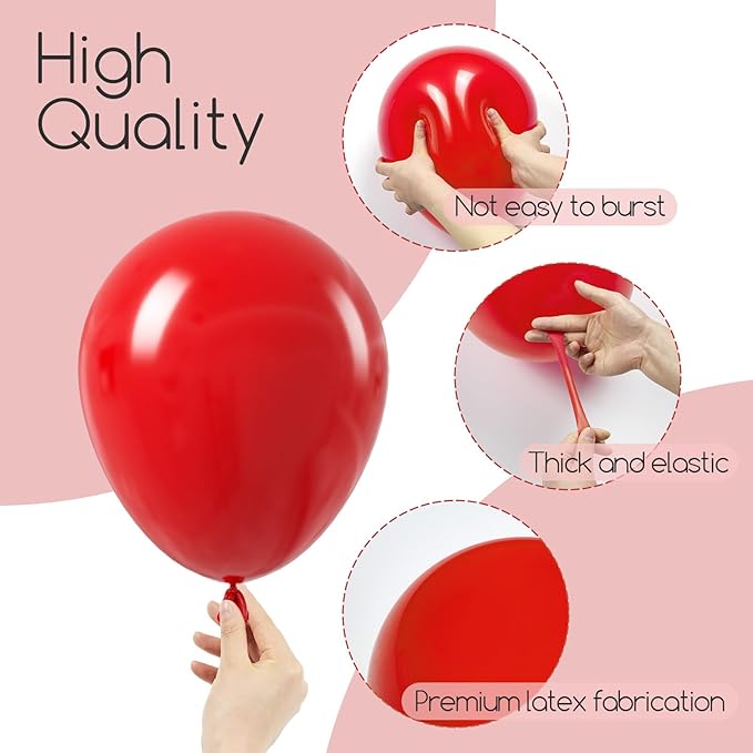 120pcs Red Balloon Arch Kit, 18 12 10 5 inch Red Latex Balloons Different Sizes Balloon Garland for Baby Shower Wedding Valentines Christmas Birthday Party Decorations