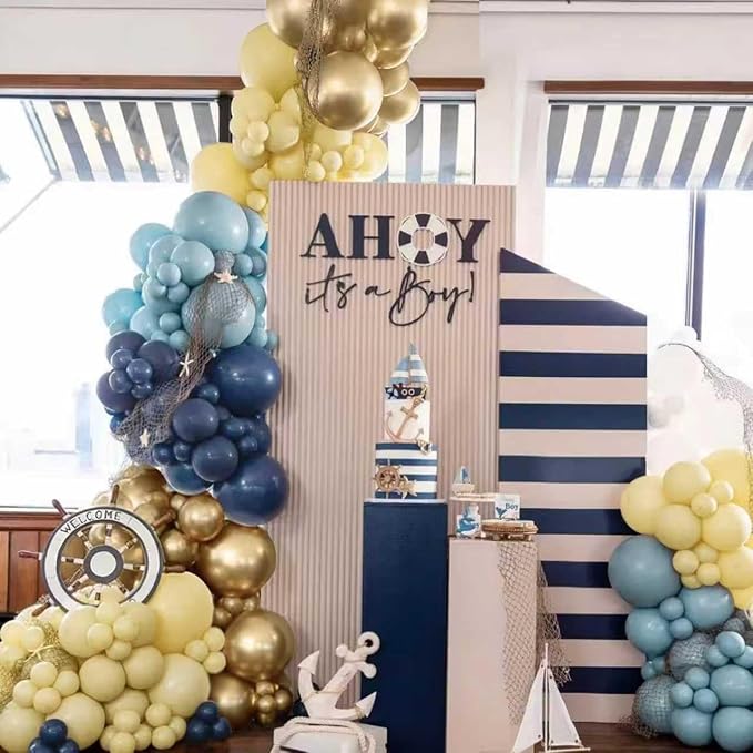 MEBAY Dusty Blue Balloon Garland Arch Kit, 166Pcs Retro Blue Pastel Baby Blue Macaroon Yellow Gold Metallic Balloons for Baby Shower Wedding Boy Birthday Decoration