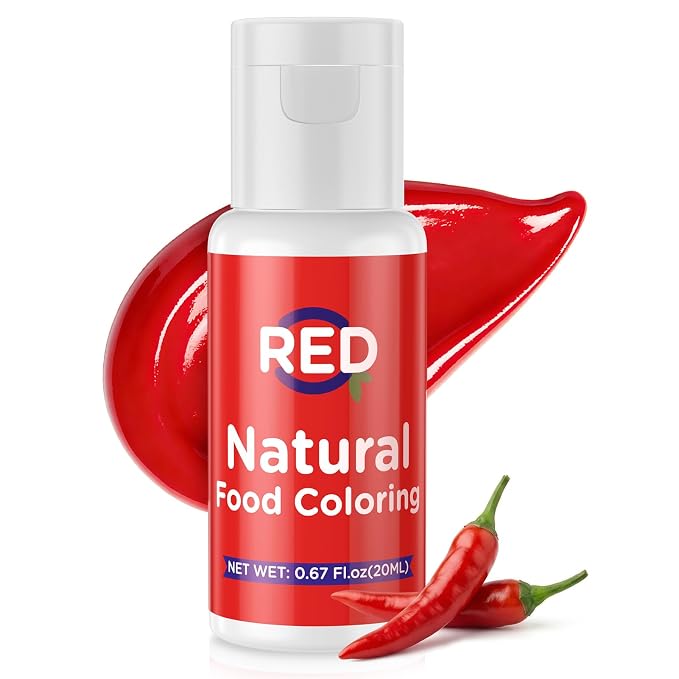 Natural Food Coloring- 20 Milliliters Dye Free Natural Food Coloring, FD&C & Artificial Dye Free Formula for Baking, Icing and Cooking, Cakes, Cupcakes, Frosting，Easter Eggs & Holiday Treats (RED)