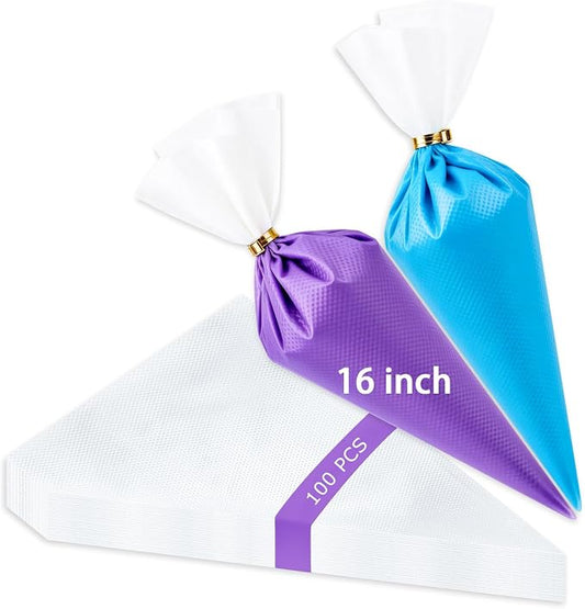 Tamodan Piping Bags Disposable 16 Inch, 100PCS Pastry Bags Extra Thick, Non-Slip Anti-Burst Frosting Bags for Cake, Cookie & Royal Icing Decorating